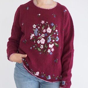 Vintage 90s Bobbie Brooks Floral Embroidered Sweater Cottagecore Grandmacore 16